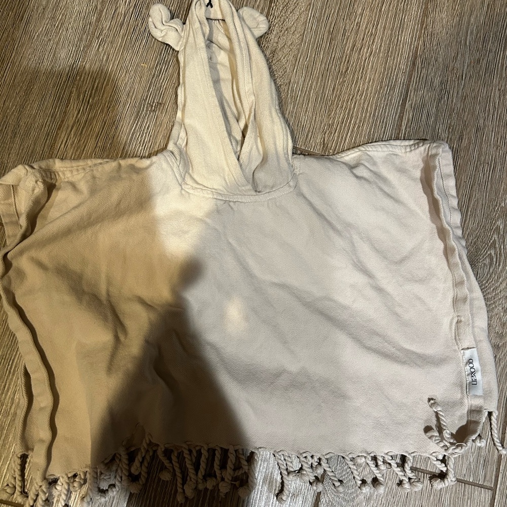 Kids Hooded Swim Coverup Poncho - Cream